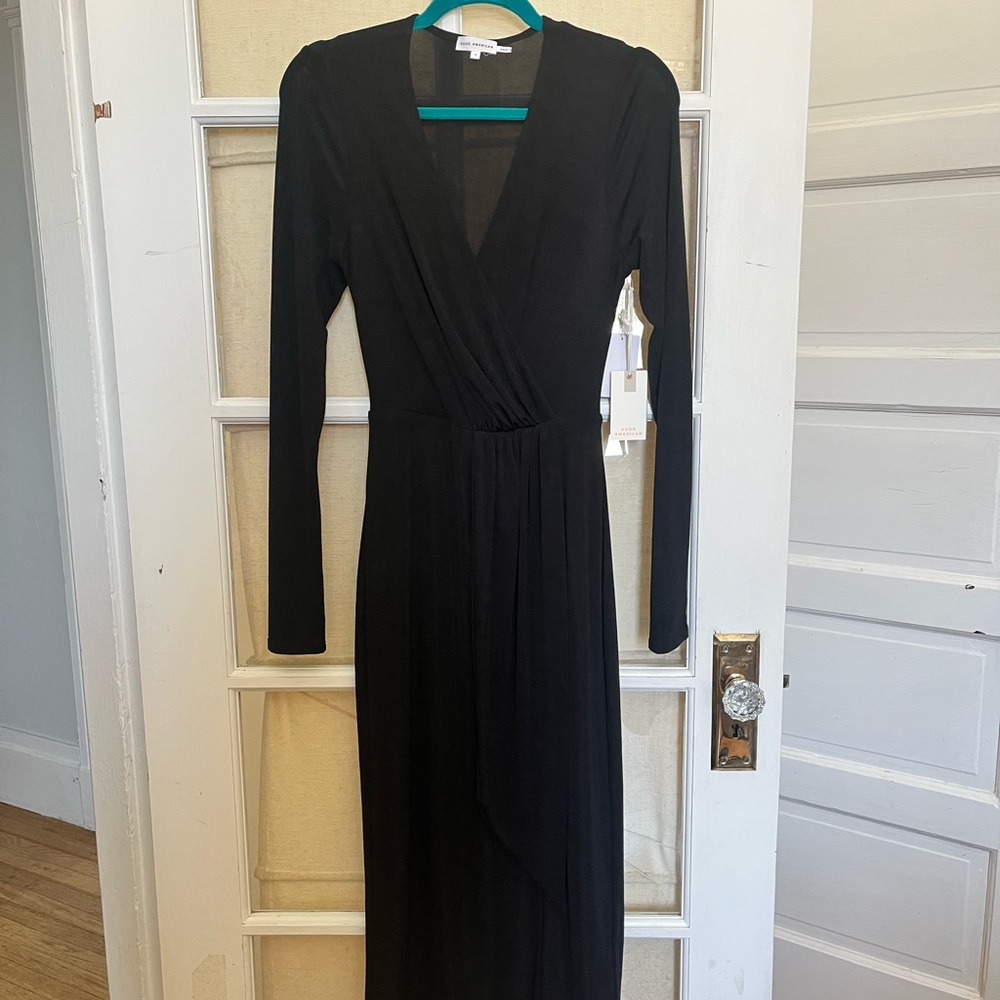 Good American shimmer faux wrap dress in black - size 1 / S - NWT